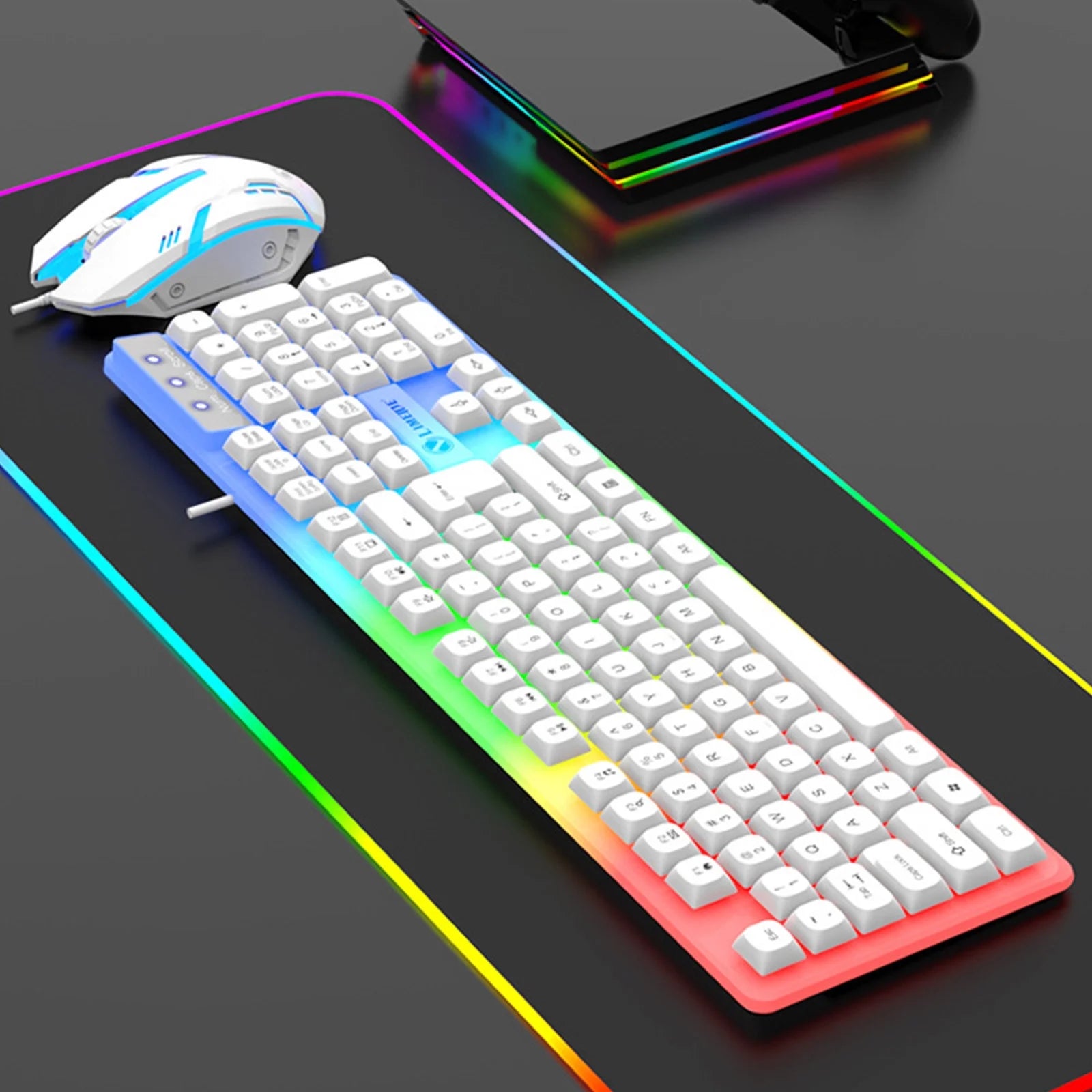 Keyboard, Luminous Keyboard and Mouse Set Hovering Keyboard Mechanical Feeling Gaming Mouse and Keyboard Colourful RGB Lights Wired Keyboard Wired Mouse,Valentines Day Gifts for Him/Her