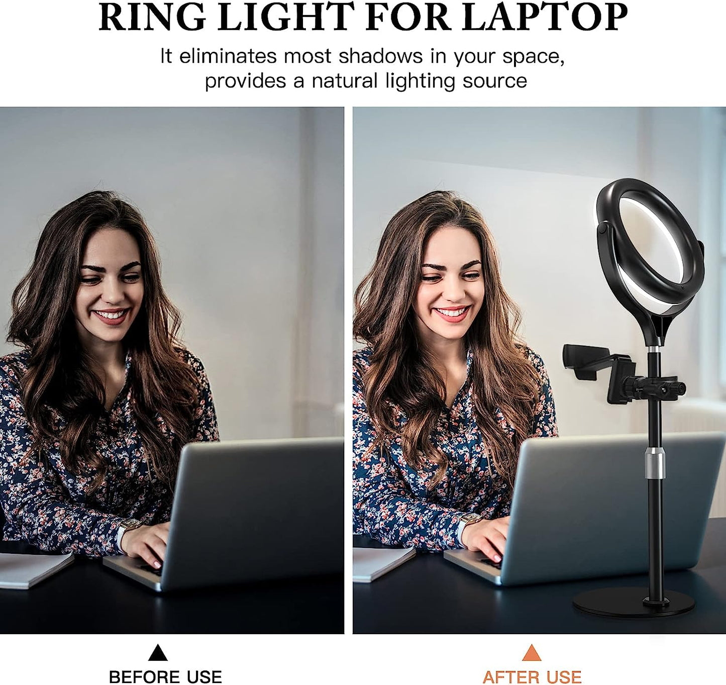 Zoom Light for Computer, Adjustable Desk Ring Light for Video Calls, Circle Light with Stand and Phone Holder, Video Conference Light for Laptop Virtual Meeting, Video Recording, Live Stream, Podcast