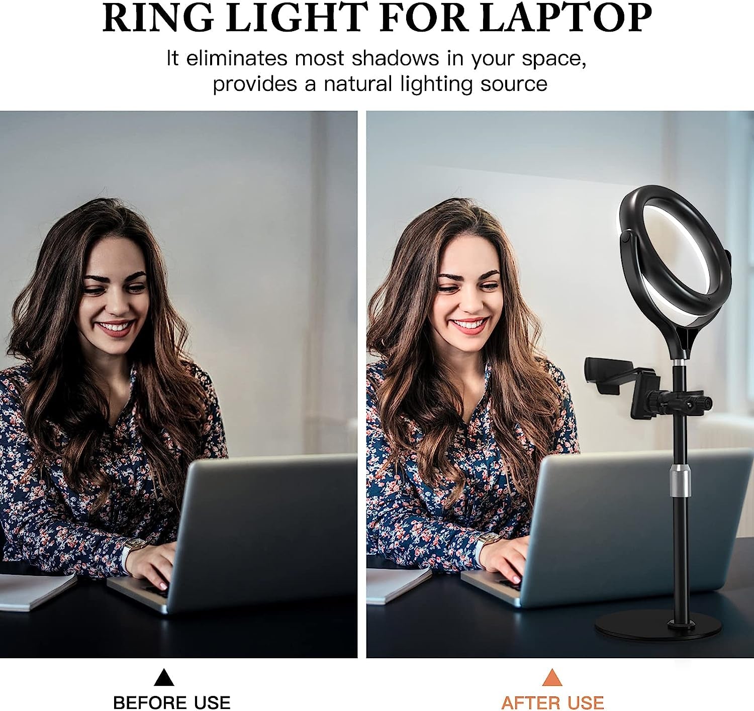 Zoom Light for Computer, Adjustable Desk Ring Light for Video Calls, Circle Light with Stand and Phone Holder, Video Conference Light for Laptop Virtual Meeting, Video Recording, Live Stream, Podcast