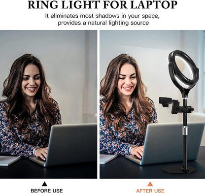Zoom Light for Computer, Adjustable Desk Ring Light for Video Calls, Circle Light with Stand and Phone Holder, Video Conference Light for Laptop Virtual Meeting, Video Recording, Live Stream, Podcast