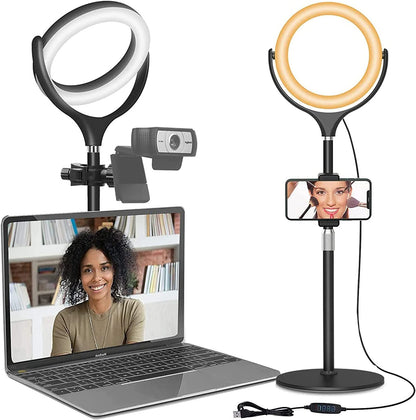 Zoom Light for Computer, Adjustable Desk Ring Light for Video Calls, Circle Light with Stand and Phone Holder, Video Conference Light for Laptop Virtual Meeting, Video Recording, Live Stream, Podcast