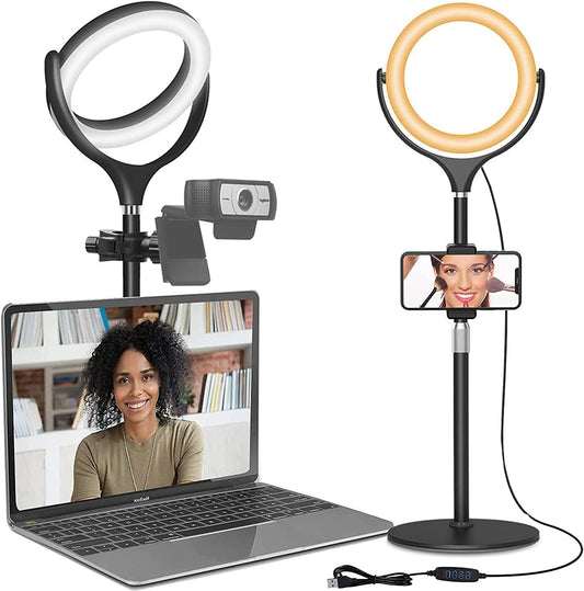 Zoom Light for Computer, Adjustable Desk Ring Light for Video Calls, Circle Light with Stand and Phone Holder, Video Conference Light for Laptop Virtual Meeting, Video Recording, Live Stream, Podcast