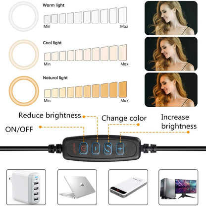 Zoom Light for Computer, Adjustable Desk Ring Light for Video Calls, Circle Light with Stand and Phone Holder, Video Conference Light for Laptop Virtual Meeting, Video Recording, Live Stream, Podcast